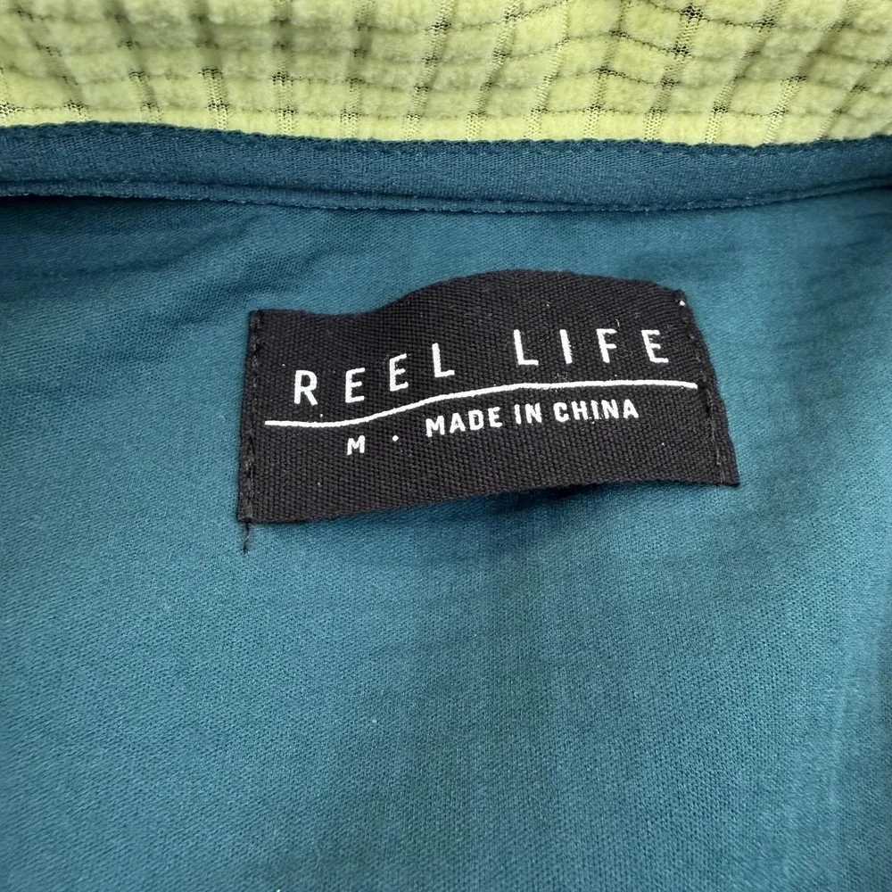 Reel Life Pullover Mens Medium Green Sunny Lime Grid Fleece‎ Quarter Zip Top